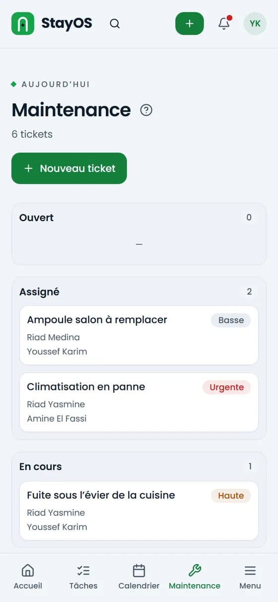 Liste des incidents de maintenance sur téléphone