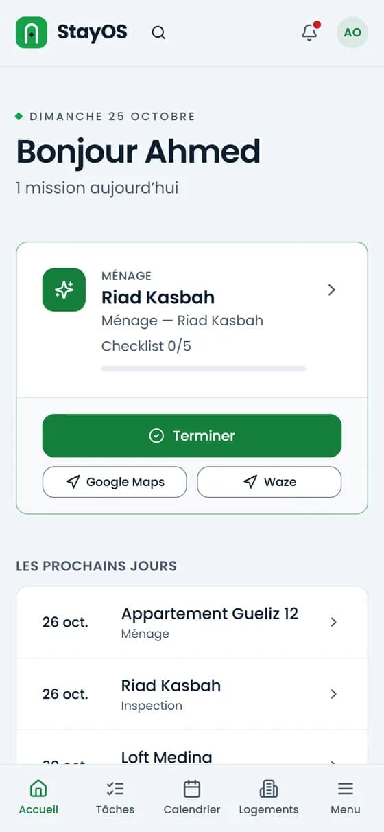 Écran « Ma journée » d’une personne du ménage sur téléphone