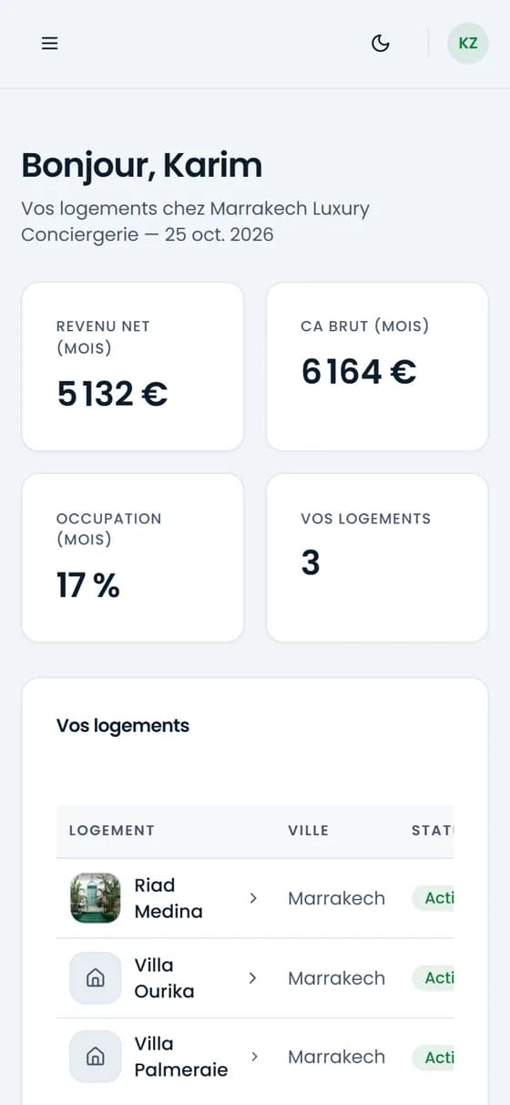 Espace propriétaire sur téléphone